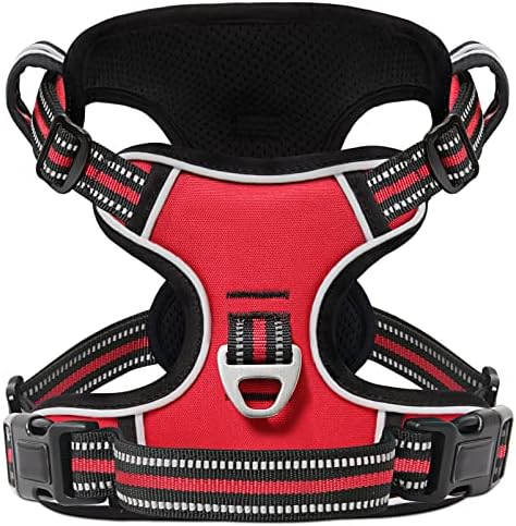Timos No Pull Dog Harness, Front Clip Dog Vest Harness for Medium Dog, Reflective Adjustable Soft Padded Puppy Harness with 2 Metal Rings 2 Buckles, Easy Control Training Handle, Red, M