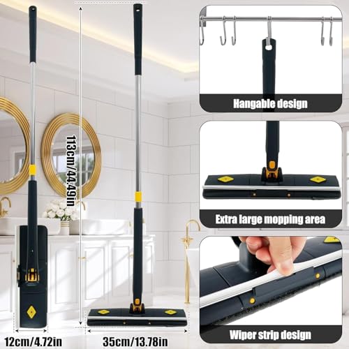 Image of LISHER Plastic Microfiber Floor Cleaning Mop with Scraper with 360 Rotating Head | Self-Wringings H&s-Free Automatic Water Squeezing Mop for Floors | Kitchen | Wall | Bathroom | Toilet