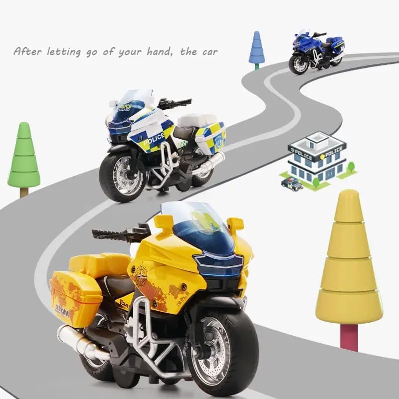 Image of Police Motorcycle Toy - Pull Back Motorcycle Toys, Tiny Gift with Music Lighting, Latte Motorcycles Toy for Kids Boys Age 3-8 Year Old [Multicolor] (Moto-Fighting-Multicolor)