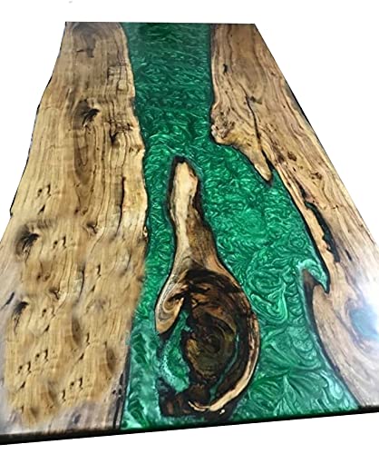 Green Resin River Dining Wooden Top Table Handmade Traditional Design Furniture Hallway Decor