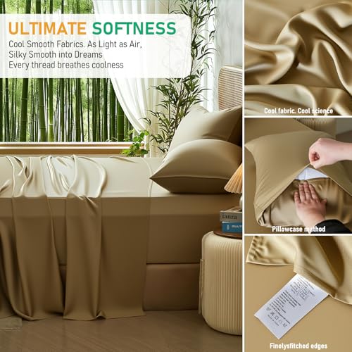 Image of 100% Viscose Derived from Bamboo Sheets Queen Size, Soft & Cooling Viscose from Bamboo Sheets Set, Organically Grown,Breathable & Soft Deep Pocket Up to 18 Inches(Taupe)