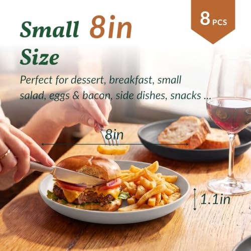 Image of Homienly Deep Dinner Plates Set of 8 Alternative for Plastic Microwave and Dishwasher Safe Wheat Straw Kitchen Unbreakable Kids with 4 Colors (Stone Grey, 8 inch),(Deep plates-8)