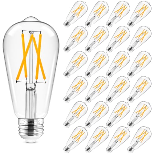 Hizashi Vintage Edison Bulb Dimmable, 6W Equivalent 60W, E26 Base LED Light Bulb, 2700k Warm White, 700LM, High CRI 95+ Eye Protection, Clear Glass, Pack of 24 Warm White 2700k 24 Pack