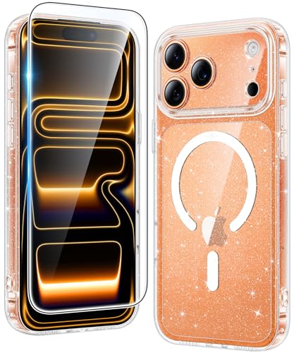 Image of FNTCASE for iPhone 17 Pro Case: Clear Magnetic Phone Cases Compatible with Magsafe Slim Anti Yellowing Military Grade Drop Protection Rugged Protective Transparent Cell Cover (B-Glitter Magnetic)