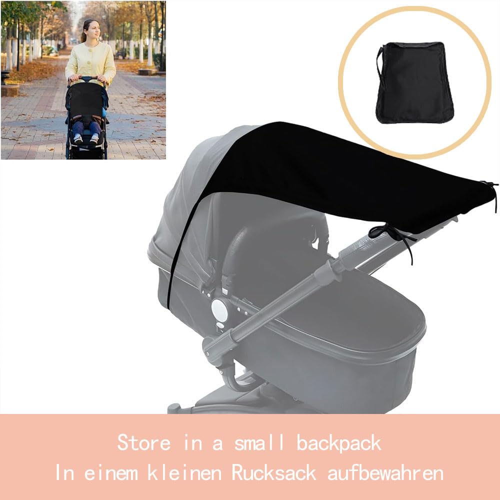 parasole ovetto Protezione UV 50+ parasole passeggino universale con custodia Regolabile ombrello per passeggino universale, Protezione solare efficace, leggermente impermeabile, Nero