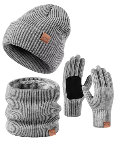Gorro, bufanda y guantes de invierno para hombre y mujer en set de regalo