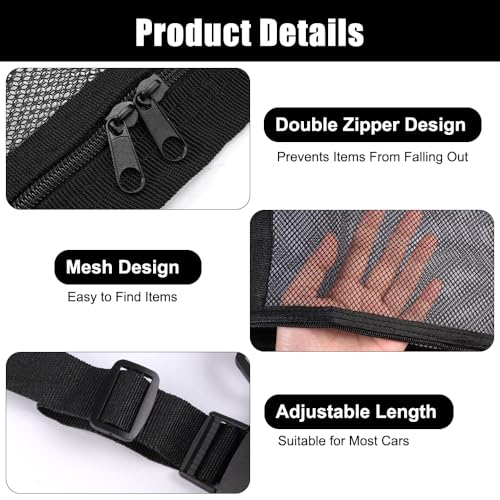 Gepäcknetz Auto für Aufbewahrung, 74 x 53 cm Universal Autodach Gepäcknetz Decke mit Reißverschluss, mit 2 Haken, Verstellbare, für Vier Dacharmlehnen, Van und die Meisten Fahrzeugtypen (Schwarz)