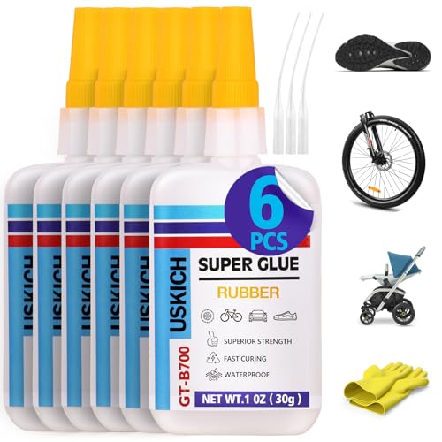 Super Glue for Rubber with Anti Clog Cap. 6 x 1 fl oz,CA Glue - Waterproof Clear Glue Cyanoacrylate...