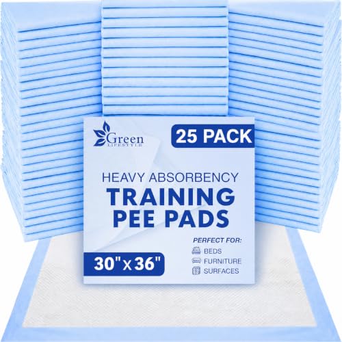 Image of GREEN LIFESTYLE Underpads - Training Pet Pee Pads for Dogs, Cats - Pads for Adults, Seniors and Children - Ideal for Incontinence Protection (Pack of 25 - 30x36)