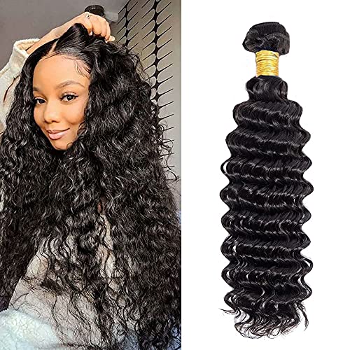 10A Deep Wave Human Hair Bundle 100% Virgin Brazilian Hair 30 Inch 1 Single Bundle Wet and Wavy Hair Human Bundle Unprocessed Remy Curly Hair Bundle (30 inch)