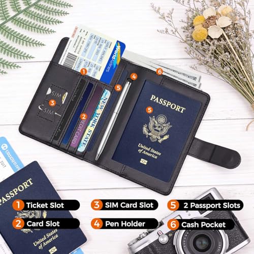 Image of Melsbrinna Rfid Passport Holder for Travel women /Men, Cute Passport Wallet Rfid Blocking Card Slots, Rfid Passport Cover /CaseTravel Wallet, Passport Book Holder (1, floral black)