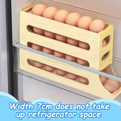 Image of 30 -Egg Holder Organiser With Automatic Rolling Dispenser For Refrigerator| Kitchen| Hotel, With Multi-layer Storage Rack. (Beige)