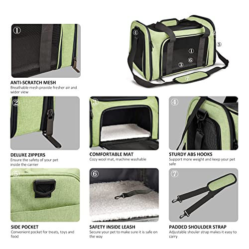 Image of Henkelion Pet Carrier for Small Medium Cats Dogs Puppies up to 15 Lbs, Airline Approved Small Dog Carrier Soft Sided, Collapsible Travel Puppy Carrier - Green