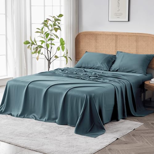 Sijo AiryWeight Tencel Sheet Set, 100% Lyocell Derived from Eucalyptus, Buttery Soft, Architectural Digest 2022 Best Cooling Sheets Winner - 3pc - 2 Pillowcases 1 Fitted (Teal, Full)