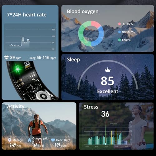 Aoyswuz Smart Ring z bezprzewodową ładowarką, inteligentny pierścień fitness, pomiar tętna i ciśnienia krwi, analiza snu, wodoszczelność IP68, inteligentny pierścień, kompatybilny z iPhone i Android