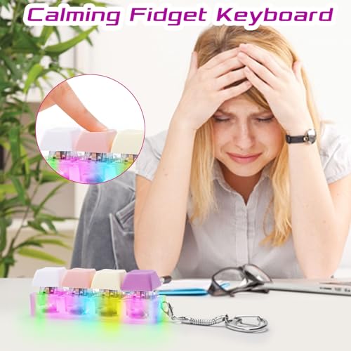 Image of Keyboard Fidget Toys Adults Fidget Keyboard Clicker with LED Light Keychain Sensory Toys for Anxiety Stress Relief (Macaron1, 4 in 1)