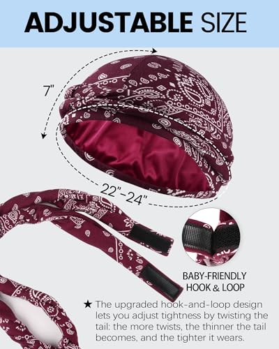 Image of Ababalaya Upgraded Satin Lined Halo Turban Durag for Men &Women Sleeping Bonnet PRE-Tied Headwraps for Hair Loss