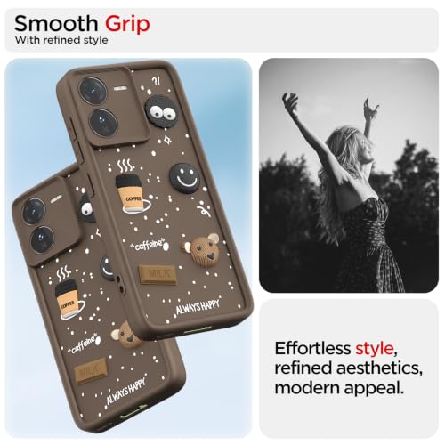 Image of Pikkme Back Cover for iQOO Z9 5G | 3D Bear Silicone Cute & Fun Coffee Cartoon | Full Body Protection Bumper Case (Brown)