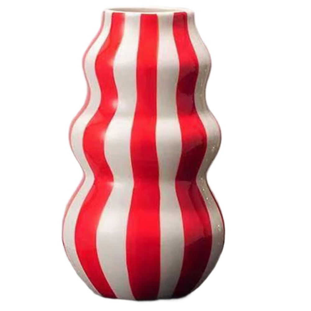 CTRLZS Living Room Bedroom Entrance Desktop Flower Arrangement Ceramic Painted Circle Vase Ornaments Art Decoration Red