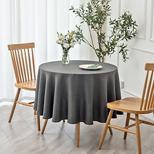 Image of maxmill Round Textured Tablecloth Spill-Proof Wrinkle Free Soft Jacquard Table Cloth for Round Table Cover, for Dining Room Buffet Banquet Parties Holiday Dinner, 70 Inch Charcoal