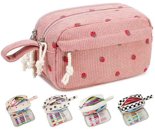 Image of Bluboon Large Capacity Pencil Case Pen Pouch for School Supplies, Teens, Girls, Boys, Women & Men, Durable Multi-Purpose Organizer (Strawberry Pink2)
