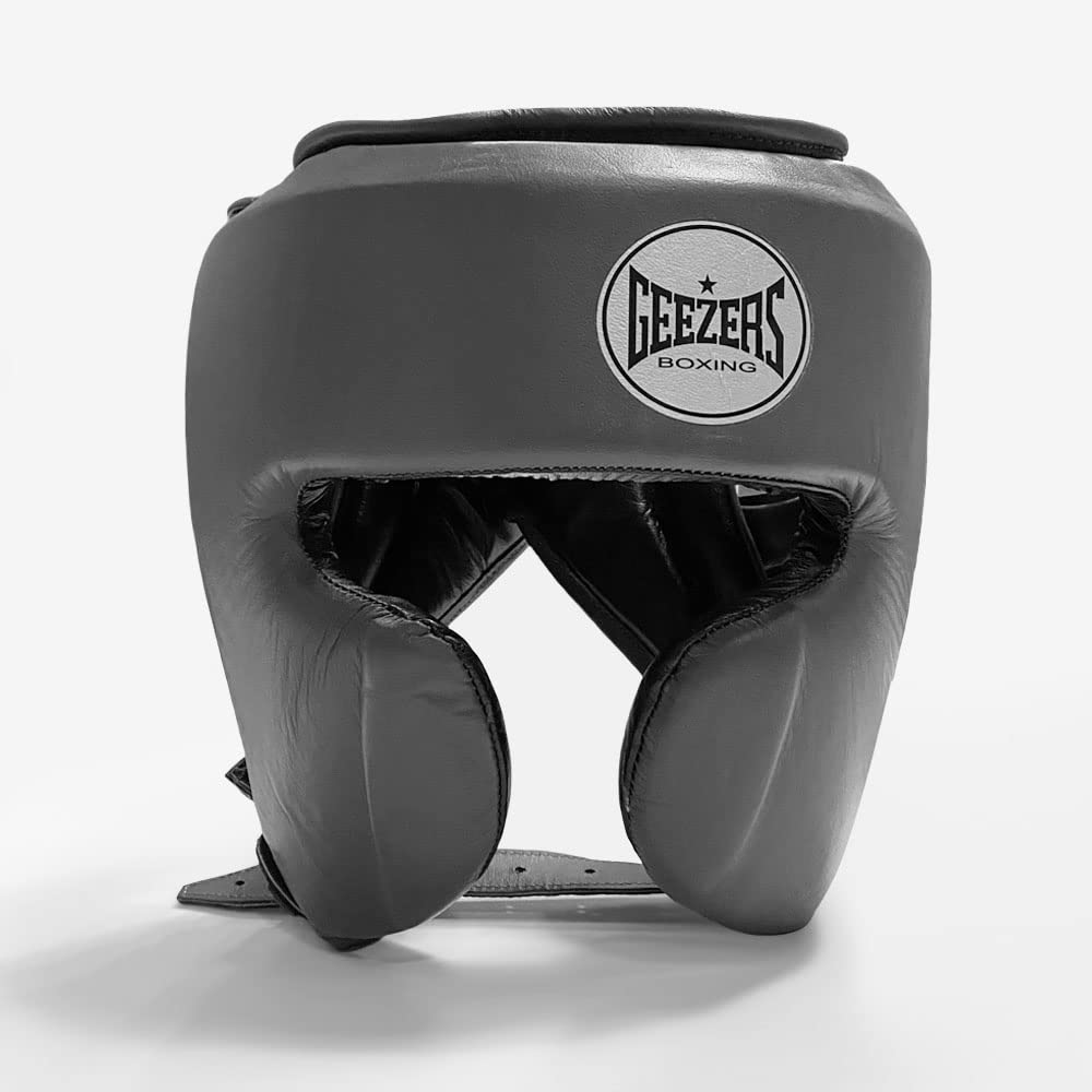 Geezers Boxing Elite Pro 2.0 Sparring Cheek head-guard, Ultra-durable Leather Material, layered padding protection Headguard for Boxing, MMA & Martial Arts, Men and women’s (Medium, Dark Grey)