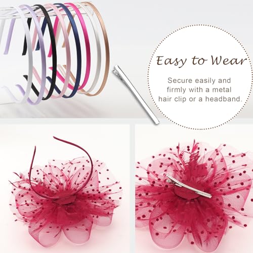 Image of DRESHOW 1920s Vintage Fascinators Hat for Women Veil Mesh Tea Party Derby Hat Bow Satin Gloves Pearl Jewelry Set for Cocktail