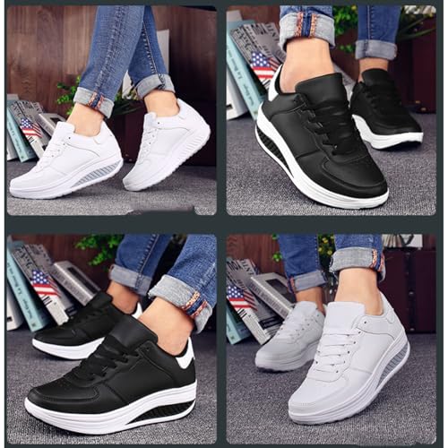 Women's Casual Fashion Breathable Platform Wedge Orthopaedic Sneakers,Leather Rocker Bottom Shoes for Women Slip on Wedge Platform Loafers2