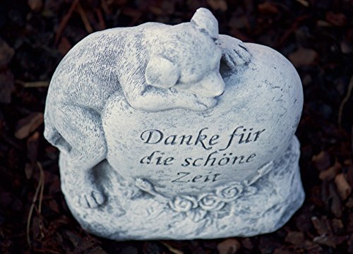 stoneandstyle Grabschmuck Grabstein Hund Danke für die schöne Zeit, Frost- und wetterfest, massiver Steinguss