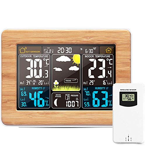 Drahtlose Wetterstation, Digitale Vorhersage Indoor Outdoor Thermometer Temperatur Luftfeuchtigkeit Wecker Wetteruhr 3 Stufen