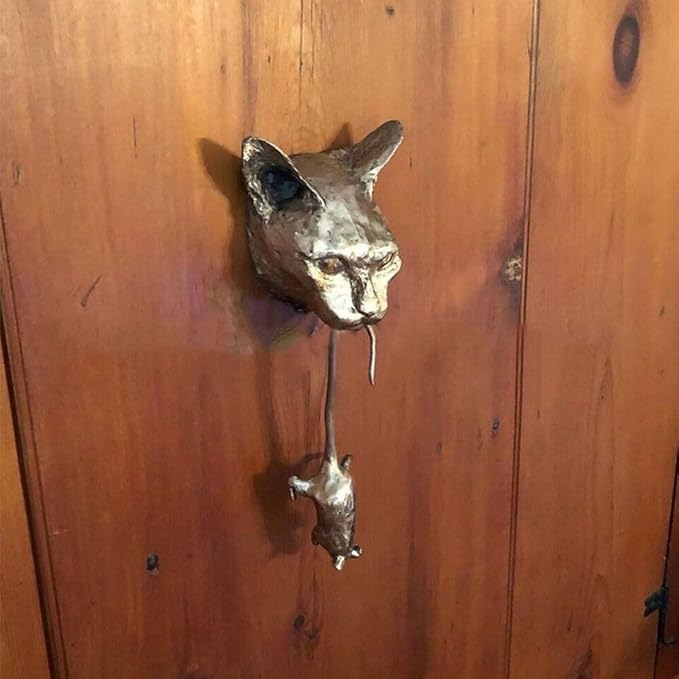 Beautifully Crafted Cat Bite Mouse Door Knocker Heavy Duty Resin Wall Decor
