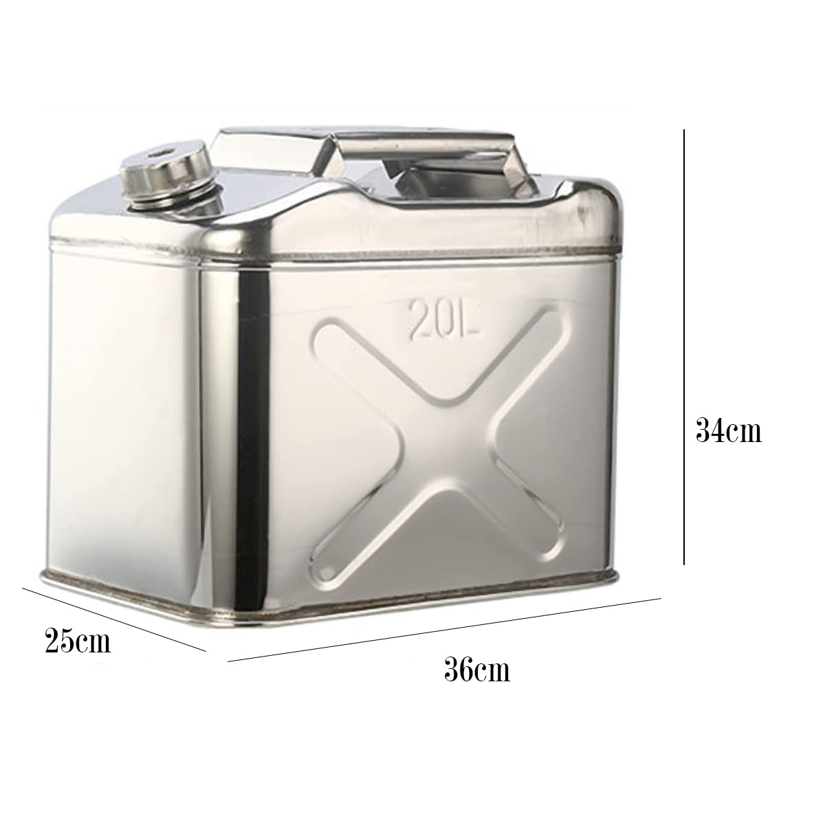 Este bidón de Acero Inoxidable 304 con asa Reforzada es un bidón portátil de Gas y Aceite Reforzado, Ideal como depósito de Combustible de Repuesto para Gasolina, diésel y Aceite.