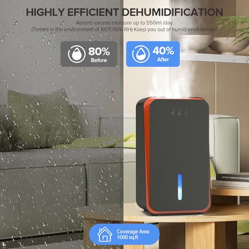 Image of 1000 sq.ft Dehumidifier for Home, Dehumidifiers for Basement, Bathroom, Bedroom with Auto Shut Off and Drain Hose, Built-in Aromatherapy Diffuser, 7 Colors LED Light, Quiet Sleep Mode(CS08-Black)