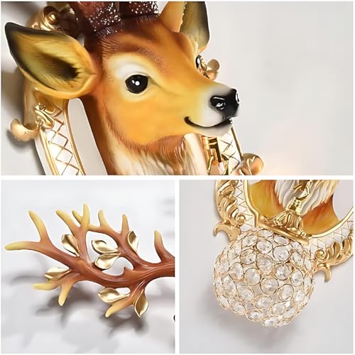 Image of Solo Decor Resin Deer Head Mounted Antique Decorative Wall Scone Light Lamp for Living Room,Bedroom and Office Wall Decoration (White)