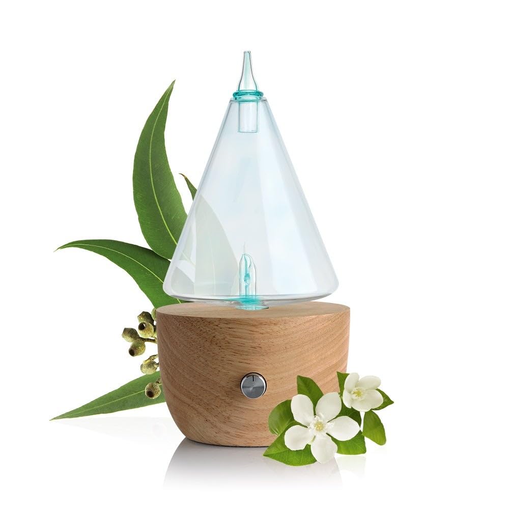 Puressentiel - Difusor de Aceite Esencial por nebulización - I'conic - Materiales Nobles Madera Natural y Vidrio - Sin Agua - Difusor Aromaterapia