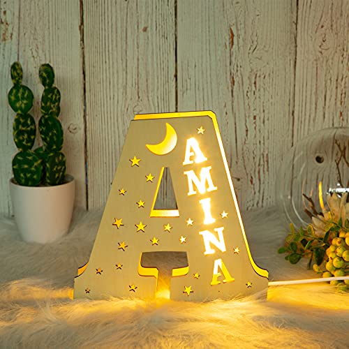 Lámpara nocturna personalizada de nombre de madera para niños miniatura 4