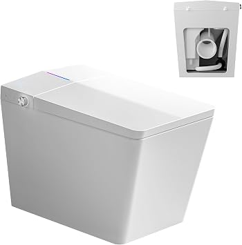 WinZo Rear Outlet Smart Toilet With Bidet, Back Flush Auto Open, Auto Flush, Instsant Heated Seat, Warm Water and Dryer, LED Night Light for Basement Bathrooms White, 26"D x 16"W x 18.25"H