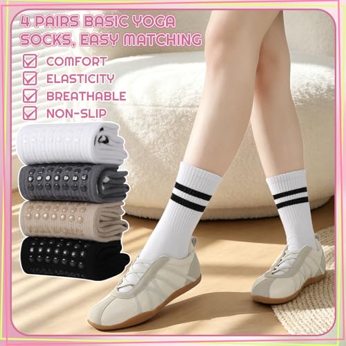 soxitoevy 4 Pairs Grip Pilates Crew Sock for Women — view 4