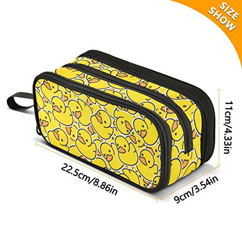 Image of Pencil Case Yellow Duck Cartoon 3 Compartments Pencil Pouch | Big Capacity,Aesthetic,Organizer Markers,Pencil Box,,Boys,Girls,Adults,Students,Back to School Season,Gift