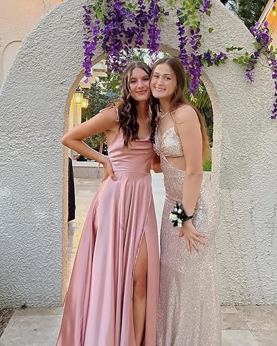 MisShow Satin A Line Bridesmaid Dresses for Women Cowl Neck Long Formal Dress Evening Party Gown with Slit4