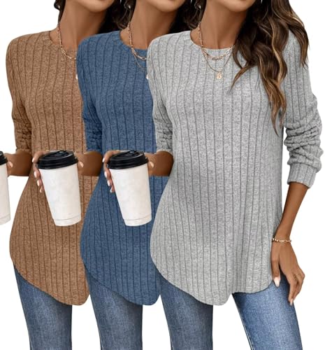 Bliwov Womens Long Sleeve Shirts Fall Tunic Top CrewNeck Dressy Casual Outfits Loose Pullover Sweaters Blouse Fashion Clothes