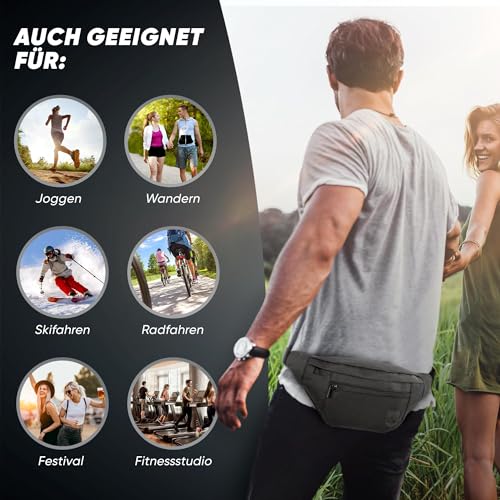 RUVO® Bauchtasche Herren und Damen | Diebstahlsichere Bauchtasche | Outdoor Gürteltasche Herren & Damen | für Reisen, Sport, Festival & alle Aktivitäten geeignet