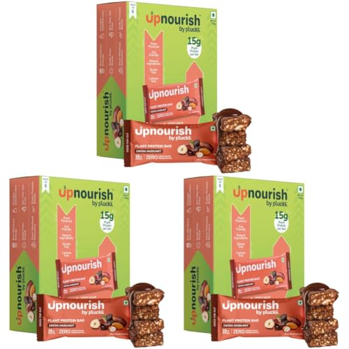 Image of Upnourish by Pluckk | 15G Plant Protein Bar | Cocoa Hazelnut | No Preservative | No Added Sugar | Gut Friendly (Pack of 18) - 300G