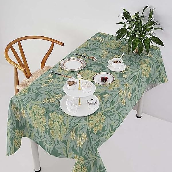 HOSTECCO William Morris Rechthoekig tafelkleed jasmijn bloemen tafelkleed groen vintage tafelkleed wasbaar voor eettafel feest picknick 140x279 cm