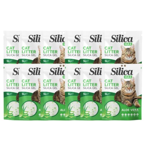 FabFinds Aloe Vera Cat Litter Antibacterial Non CLumping Cat Litter Crystals Gel Long Lasting Odour Control Dust Free Cat Litters 5L (12 Pack Aloe Vera)
