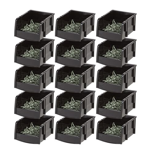 Image of IRIS USA Extra Small Stackable Storage Bins, 15-Pack, 5.5 x 4.5 x 3 inch, |Made in USA|, Plastic Open Front Shelf Bin for Organizing Parts, Hardware, Tools, Supplies, Garage Shelf, Pantry - Black