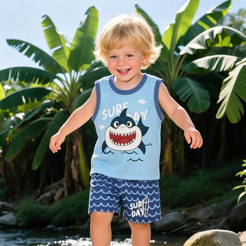 Image of Toddler Boys 4PCs Tank Top and Shorts Set Summer Clothes Cotton Outfits