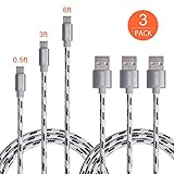 OfsPower 3Pack 0.5ft 3ft 6ft Nylon Braided Micro USB Syncing and Charging Data Cable with Aluminum Connector for Android, Samsung Galaxy, HTC, Nokia, Sony and Other Tablet Smartphone (Grey)