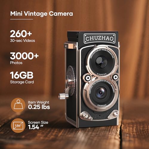 Image of CHUZHAO Classic Mini Digital Camera, Portable TLR Point and Shoot Camera with 1080P Video, 12MP Photos, 16GB Card, 1000mAh Battery and Dual Filters, Ideal for Travelers, Lovers