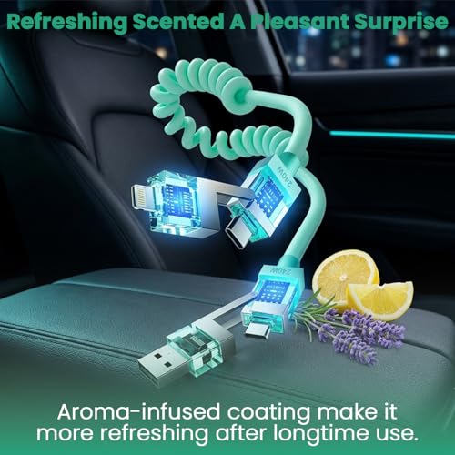 Image of Verilux 4-in-1 Spring Coiled USB to Type C Cable for iPhone 17 /16 /15 /14, PD 240W Type C Cable Fast Charging with 480Mbps Data Transfer, Fashion Retractable Lighting Cable Design for Home, Car, Green